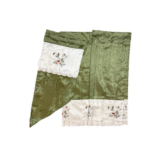 Set of 3 Beautiful Faux Silk Short Curtains Valances Panels Green Pink White - Picture 1 of 6